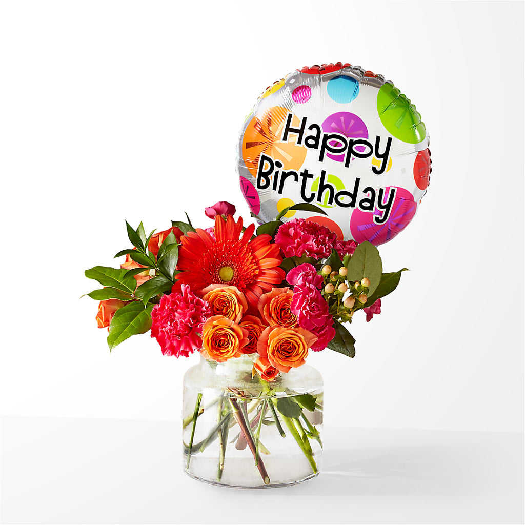 Fiesta Bouquet with Birthday Balloon – North Shore Florist, North Vancouver BC