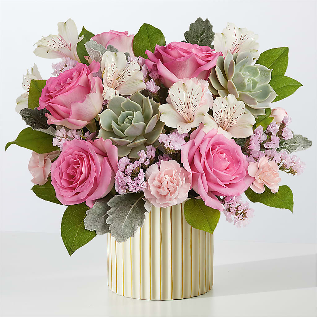 Dusty Rose Bouquet with Ivory Vase – North Shore Florist, North Vancouver BC
