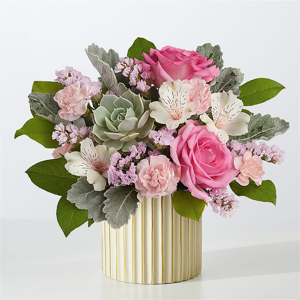 Dusty Rose Bouquet with Ivory Vase – North Shore Florist, North Vancouver BC
