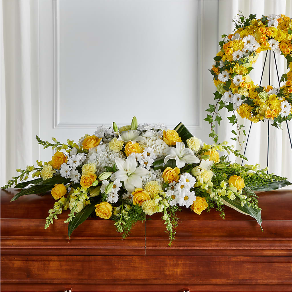 Golden Harmony Casket Spray – North Shore Florist, North Vancouver BC