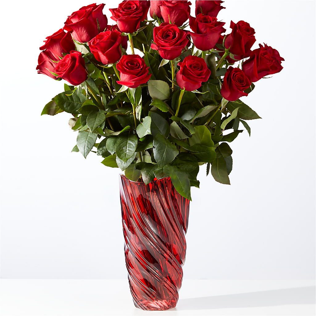 Classic Love Red Rose Bouquet with Luxe Swirl Vase – North Shore Florist, North Vancouver BC
