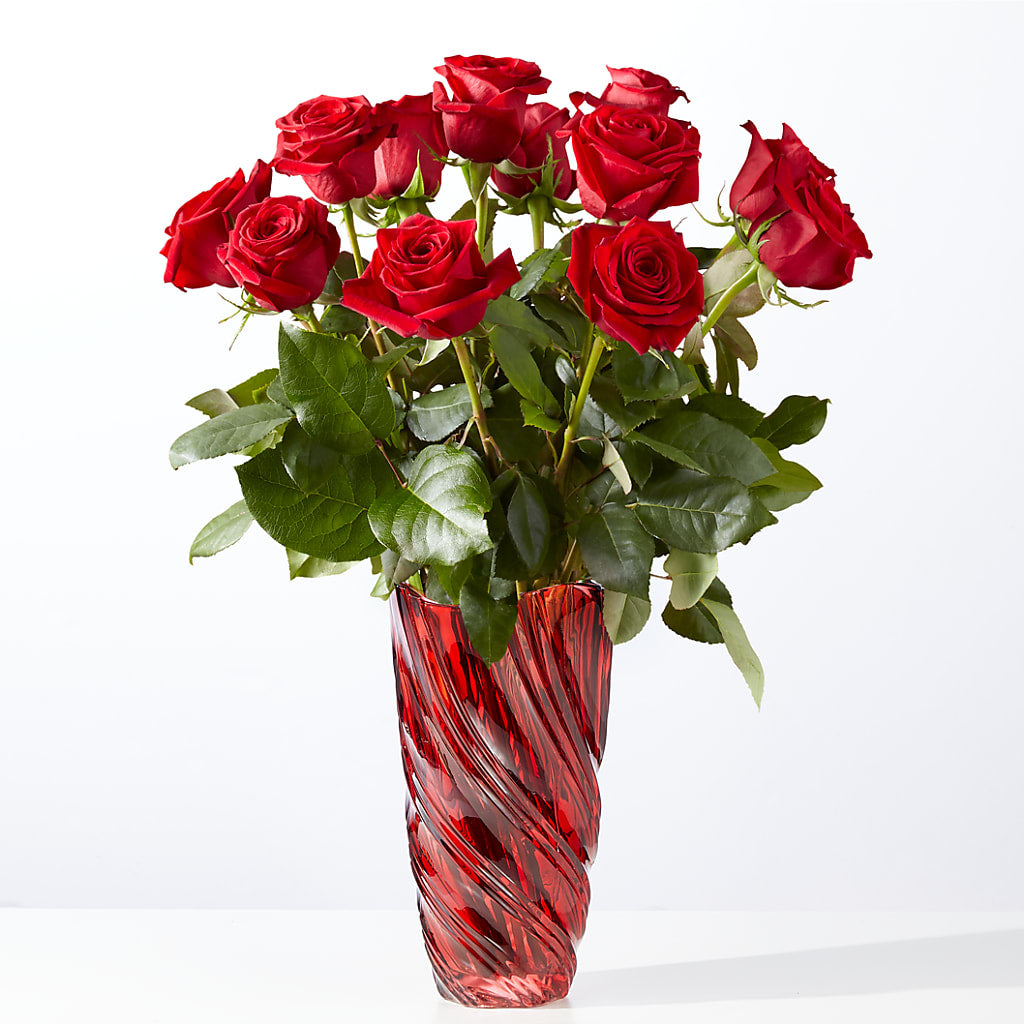Classic Love Red Rose Bouquet with Luxe Swirl Vase – North Shore Florist, North Vancouver BC