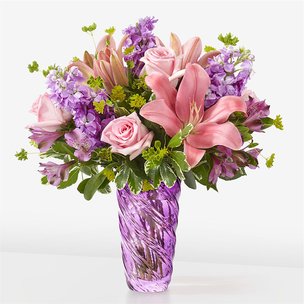 Precious Petals Bouquet with Luxe Swirl Vase – North Shore Florist, North Vancouver BC