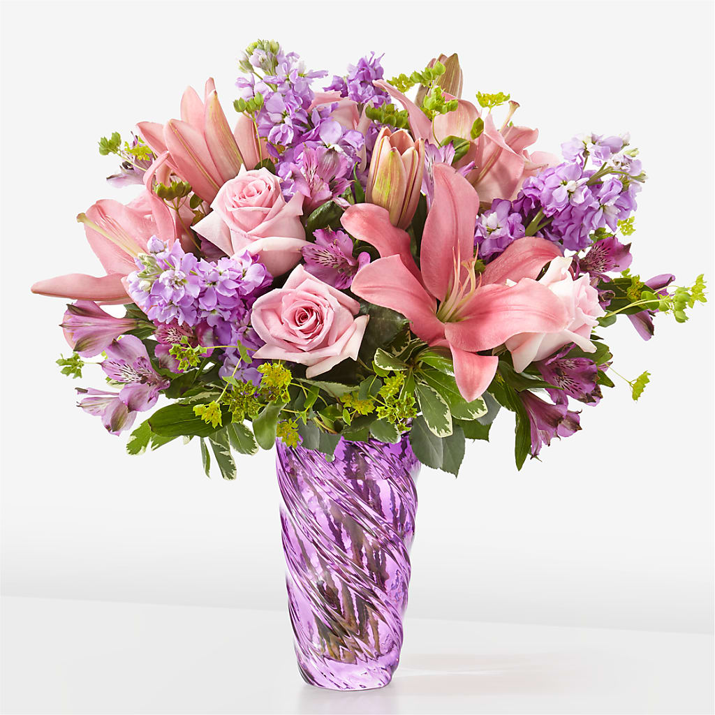 Precious Petals Bouquet with Luxe Swirl Vase – North Shore Florist, North Vancouver BC