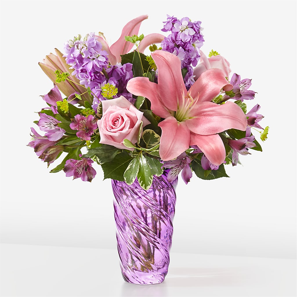 Precious Petals Bouquet with Luxe Swirl Vase – North Shore Florist, North Vancouver BC