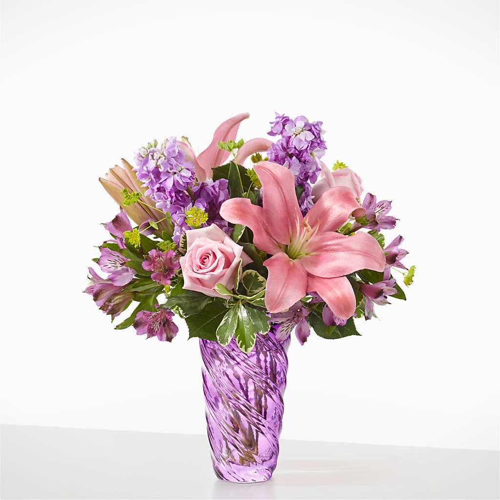 Precious Petals Bouquet with Luxe Swirl Vase – North Shore Florist, North Vancouver BC