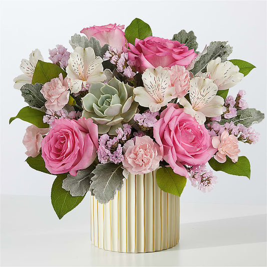 Dusty Rose Bouquet with Ivory Vase –  North Shore Florist, North Vancouver BC