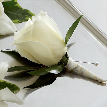 White Rose Boutonniere –  North Shore Florist, North Vancouver BC
